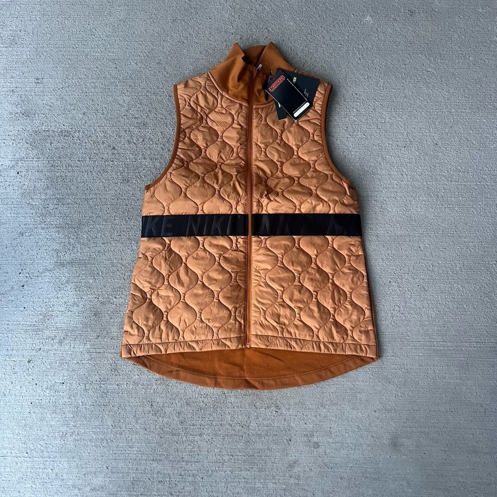 Nike Aerolayer Womens Quilted Vest Size S Orange Gold Full Zip Running
